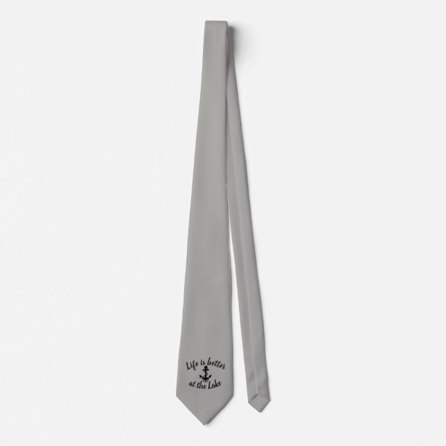 nautical LIFE IS BETTER AT THE LAKE and anchor | Neck Tie (Front)