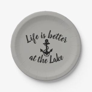 nautical LIFE IS BETTER AT THE LAKE and anchor   Paper Plates
