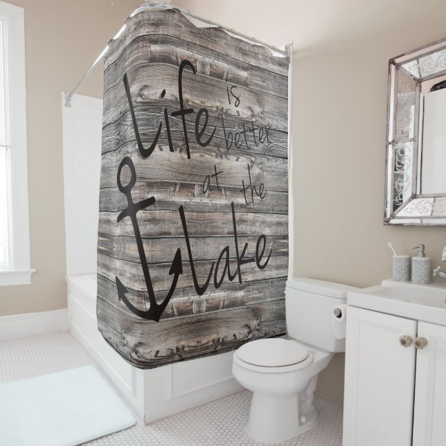 nautical LIFE IS BETTER AT THE LAKE | Shower Curtain (In Situ)
