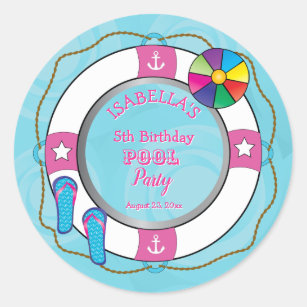 Nautical Life Preserver 5th Birthday Pool Party Classic Round Sticker
