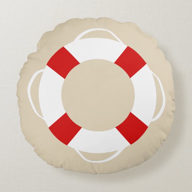 Nautical Life Preserver & Sandy Taupe Round Pillow (Front)