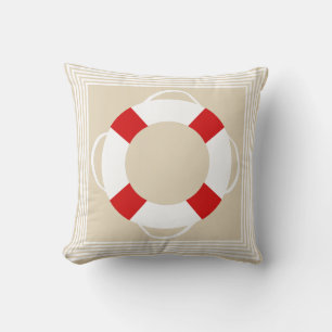 Nautical Life Preserver & Sandy Taupe Throw Pillow