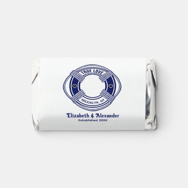 Nautical Life Preserver Wedding Couple Estd Date Hershey's Miniatures (Front)