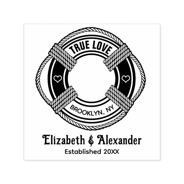 Nautical Life Preserver Wedding Couple Estd Date Self-inking Stamp (Design)