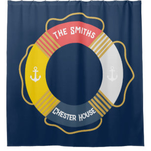 Nautical Life Preserver with Family Name and House Shower Curtain