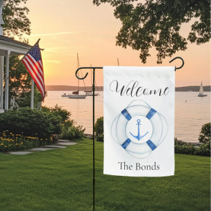 Nautical Life Ring and Anchor Garden Flag