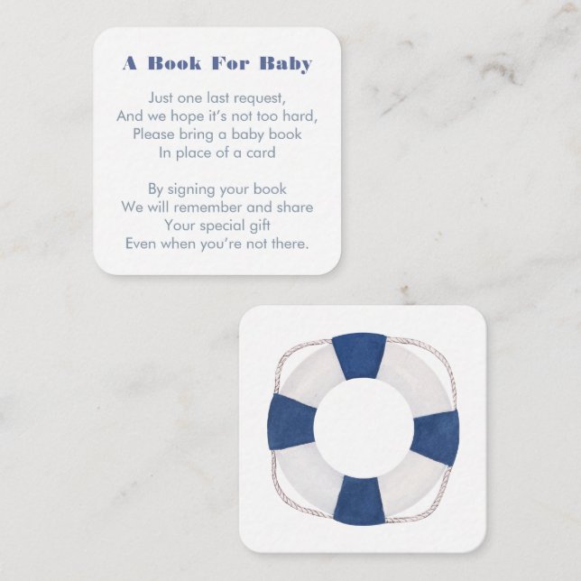 Nautical Life Ring Bring A Book For Baby Shower Enclosure Card (Front/Back)
