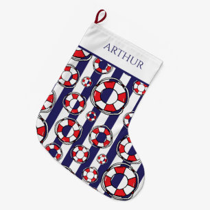 Nautical Lifebelts Coastal Boat Large Christmas Stocking