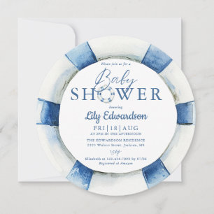 Nautical Lifebuoy Monogram Baby Shower Invitation