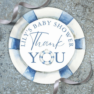 Nautical Lifebuoy Thank You Baby Shower Favor Classic Round Sticker