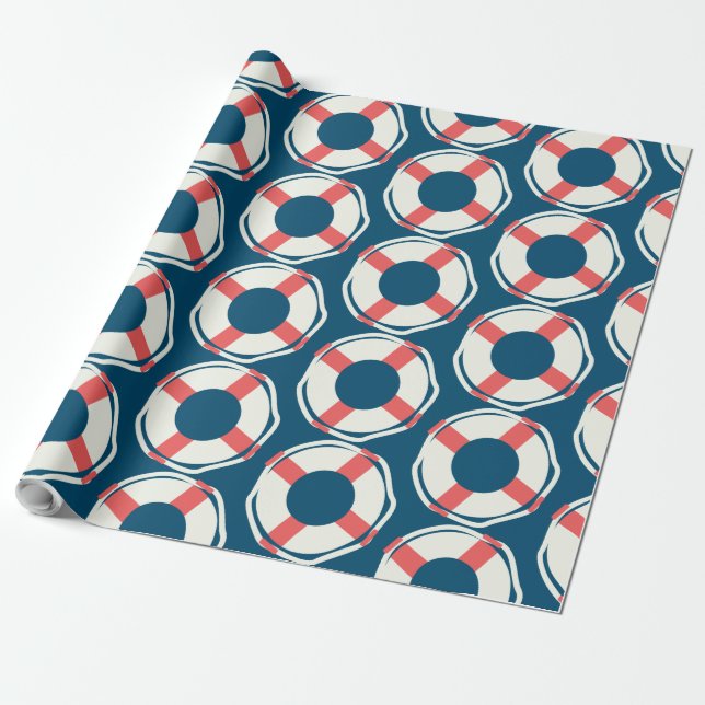 Nautical Lifesaver Pool Ocean Baby Shower Birthday Wrapping Paper (Unrolled)