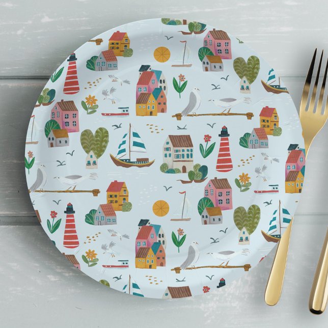 Nautical light blue pattern boy baby shower party paper plates (Nautical boy baby shower party paper plates)