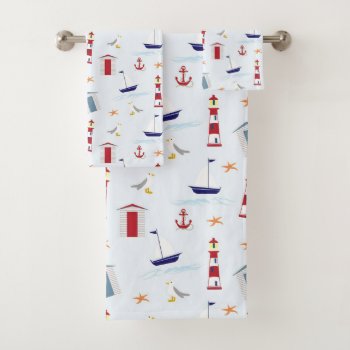 Nautical Light House Sail Boat Pattern Bath Towel Set by TheHomeStore at Zazzle