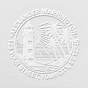 Nautical Lighthouse #4 Palm Trees Name Ret Address Embosser