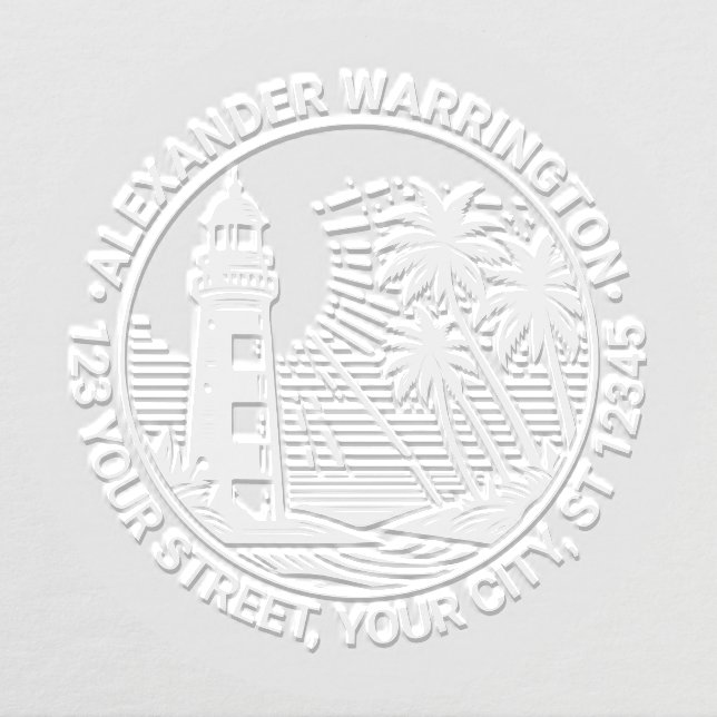Nautical Lighthouse #4 Palm Trees Name Ret Address Embosser (Design)