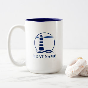 Nautical Lighthouse Add Boat or Name Large Two-Tone Coffee Mug
