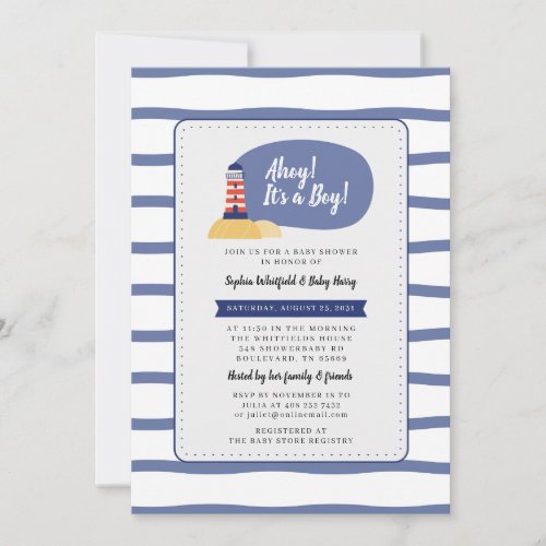 Nautical Lighthouse Ahoy Its a Boy Baby Shower Invitation