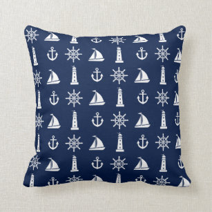 Sea Blue Lighthouse Printed Cushion Cover Anchor Pattern Marine Ship Pillow Case 