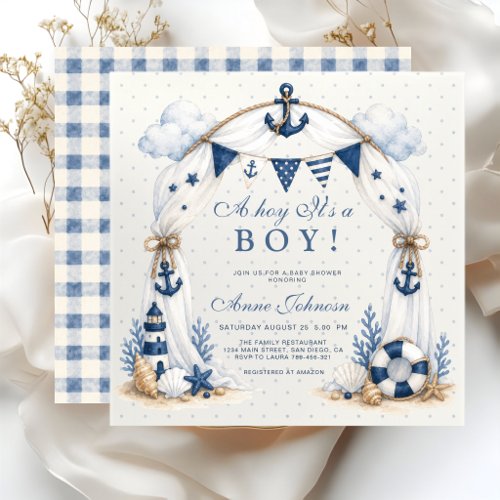 Nautical Lighthouse Anchor Bunting Ahoy It's a Boy Invitation