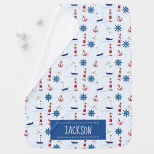 Nautical Lighthouse and Sailboat Personalised Baby Blanket