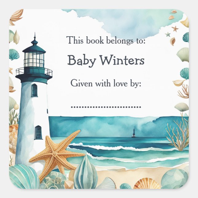Nautical Lighthouse Baby Shower Bookplate (Front)