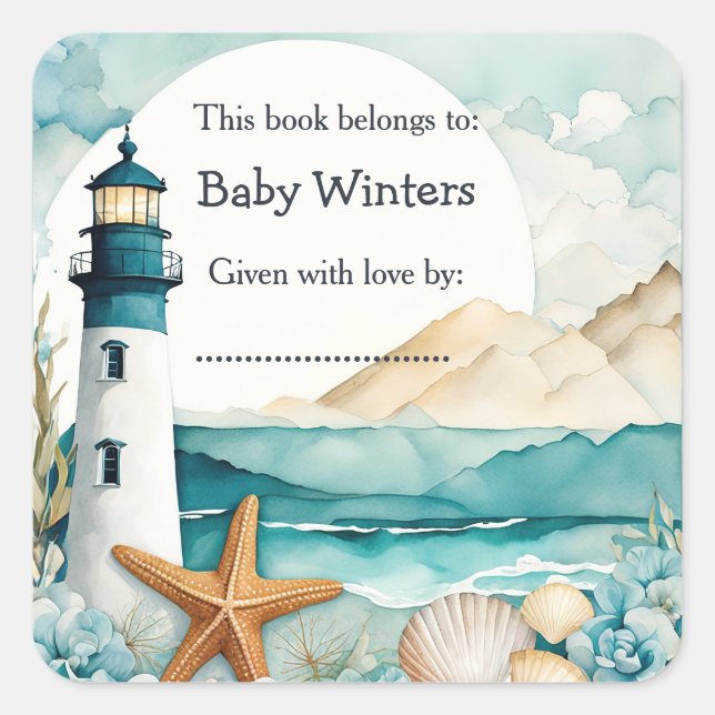 Nautical Lighthouse Baby Shower Bookplate (Front)