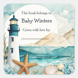 Nautical Lighthouse Baby Shower Bookplate