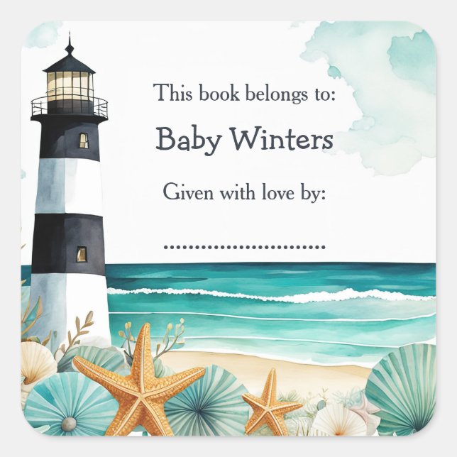 Nautical Lighthouse Baby Shower Bookplate (Front)
