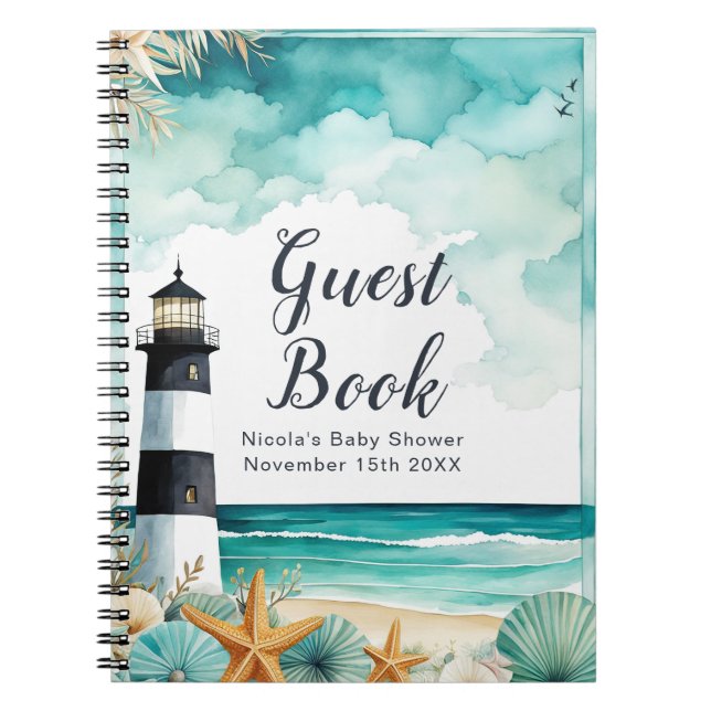 Nautical Lighthouse Baby Shower Guest Book (Front)