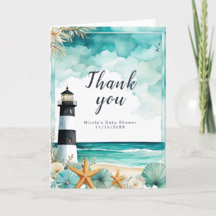 Nautical Lighthouse Baby Shower Letterpress Thank You Card