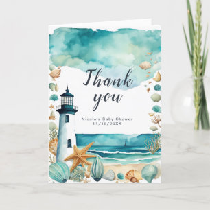 Nautical Lighthouse Baby Shower Letterpress Thank You Card
