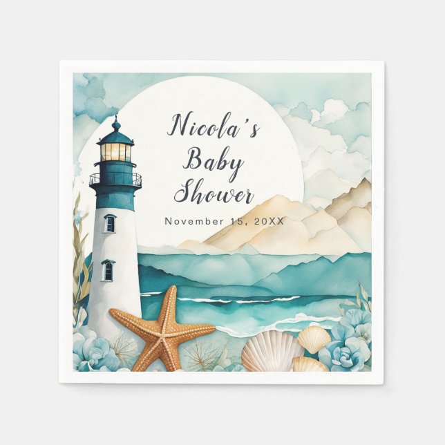 Nautical Lighthouse Baby Shower Napkins (Front)