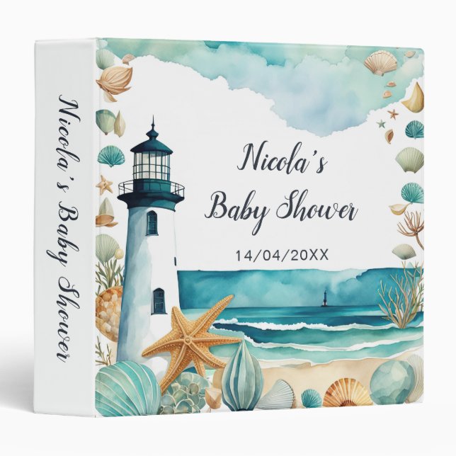 Nautical Lighthouse Baby Shower Photo Album 3 Ring Binder (Front/Spine)
