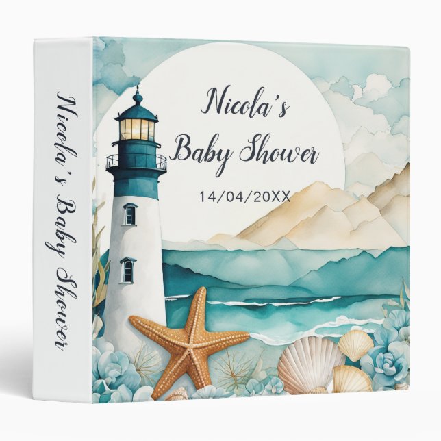 Nautical Lighthouse Baby Shower Photo Album 3 Ring Binder (Front/Spine)