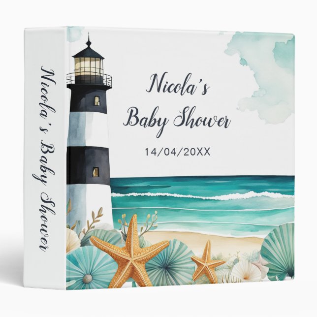 Nautical Lighthouse Baby Shower Photo Album 3 Ring Binder (Front/Spine)