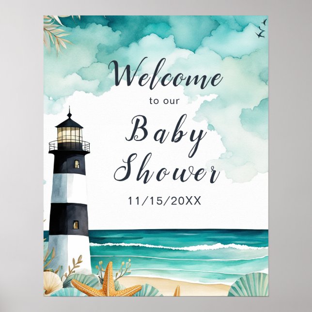 Nautical Lighthouse Baby Shower Poster (Front)