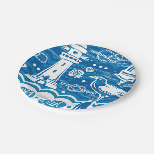 Nautical lighthouse beach party paper plate