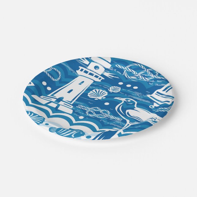 Nautical lighthouse beach party paper plate (Angled)