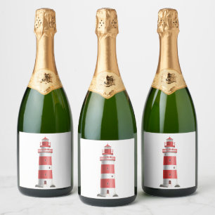 Nautical Lighthouse Beach Wedding Bridal Shower Sparkling Wine Label