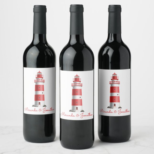Nautical Lighthouse Beach Wedding Bridal Shower Wine Label (Bottles)