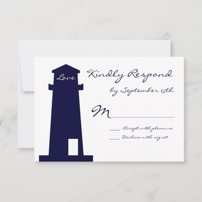 Nautical Lighthouse Beach Wedding RSVP Cards (Front)
