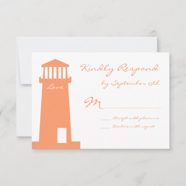 Nautical Lighthouse Beach Wedding RSVP Cards (Front)
