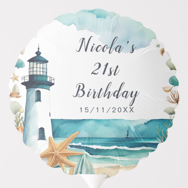 Nautical Lighthouse Birthday Balloon (Front)