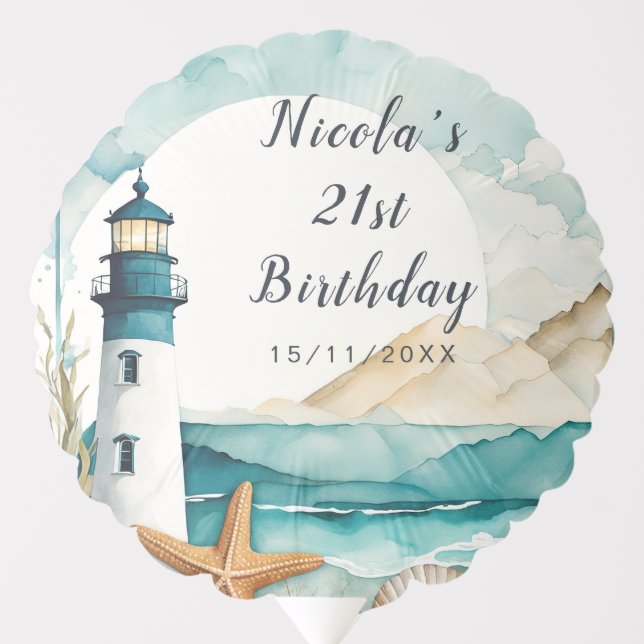 Nautical Lighthouse Birthday Balloon (Front)