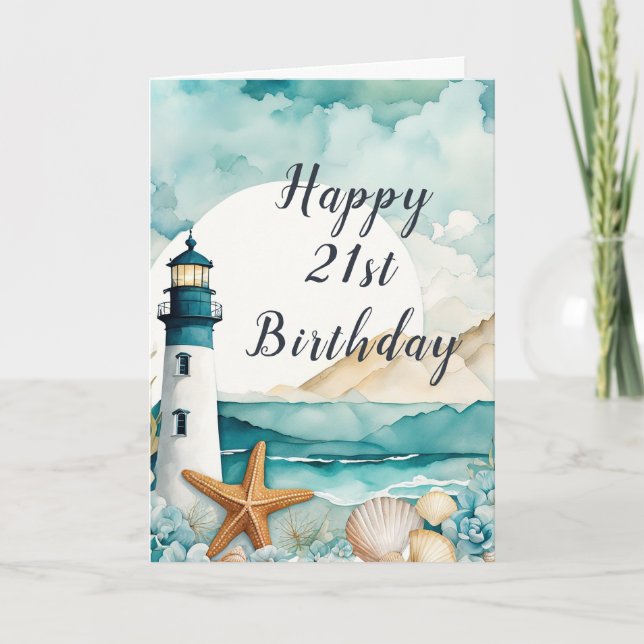 Nautical Lighthouse Birthday Card (Front)