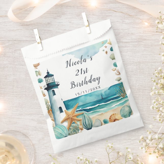 Nautical Lighthouse Birthday Favor Bag (Clipped)