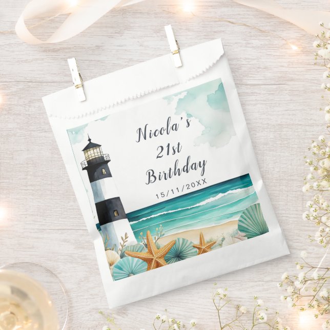 Nautical Lighthouse Birthday Favor Bag (Clipped)