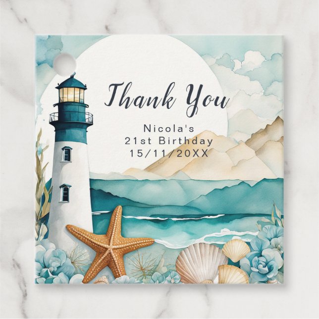 Nautical Lighthouse Birthday Favor Tags (Front)