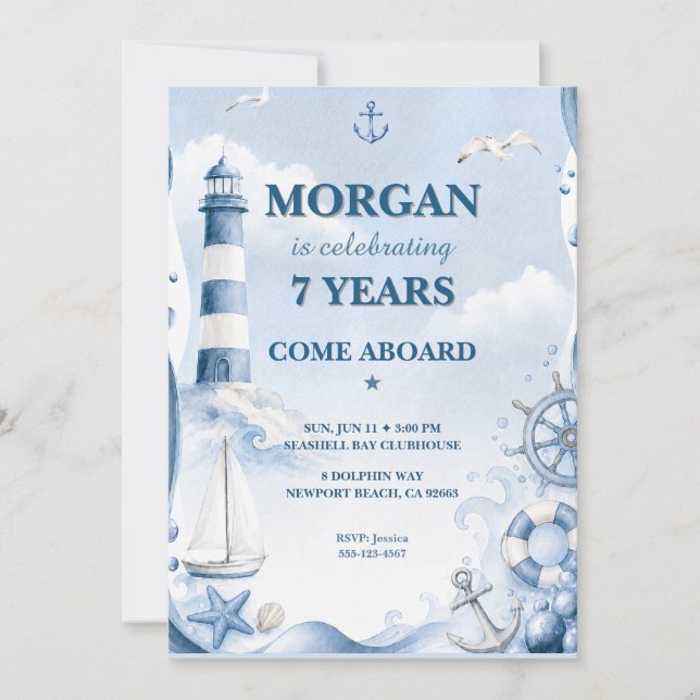 Nautical Lighthouse Birthday Invitation (Front)