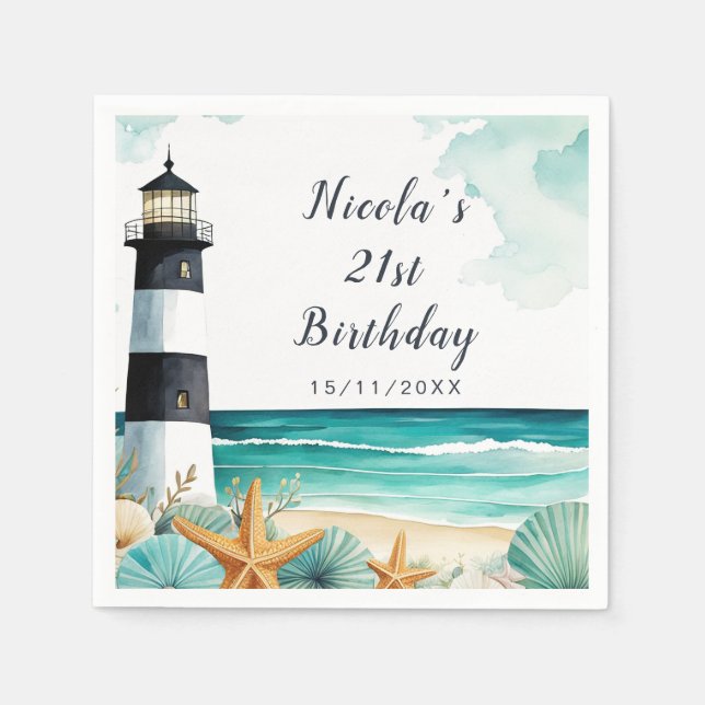 Nautical Lighthouse Birthday Napkins (Front)